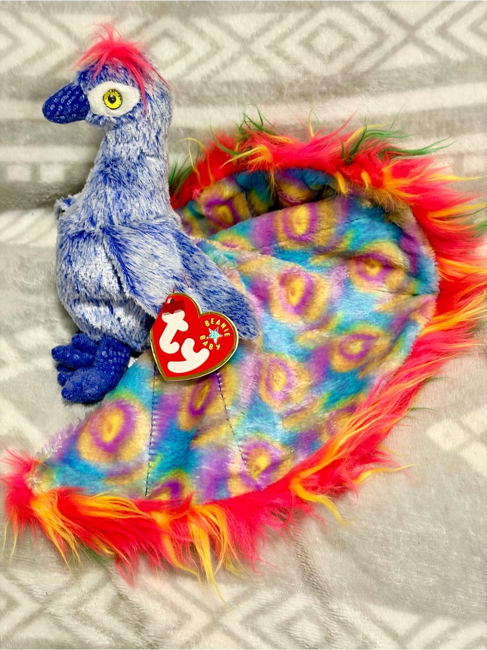 Y2K TY Beanie Baby “Flashy” the Peacock 5.5” Plush Toy/Style # 04339/EUC